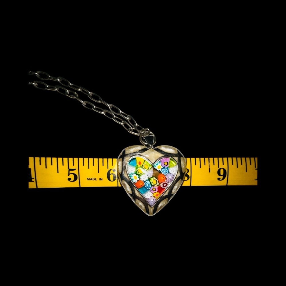 Murano AUTH Mosaic Heart Millefiori PENDANT Mother of Pearl .925 Silver Alan K. - Picture 9 of 13